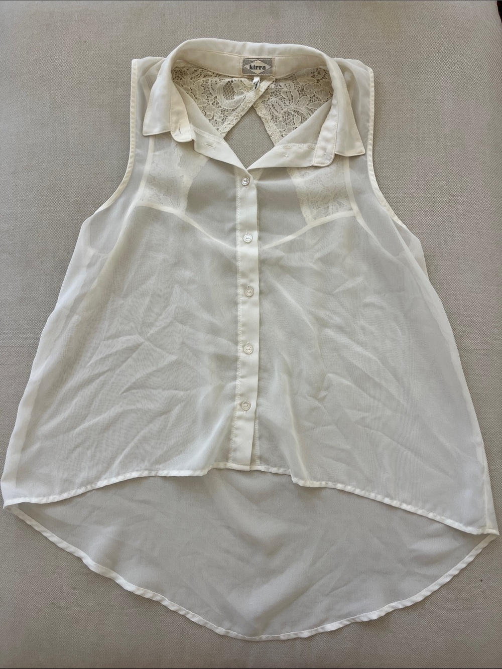 Kirra Cream Lace-Back Sleeveless Button-Up Blouse